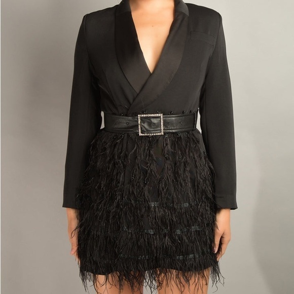 ZCRAVE Fifth Avenue Feathers Black Tuxedo Blazer Mini Dress NWT - Picture 1 of 13